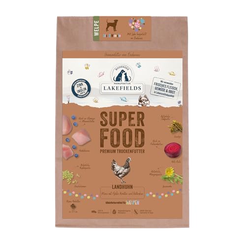 Lakefields SUPERFOOD | Premium Welpenfutter trocken | 61% Huhn | 2,5kg | Getreidefreies Trockenfutter für Welpen | Mit Leinsamen, Heidelbeeren & Bierhefe | Von Tierärzten entwickelt von Lakefields