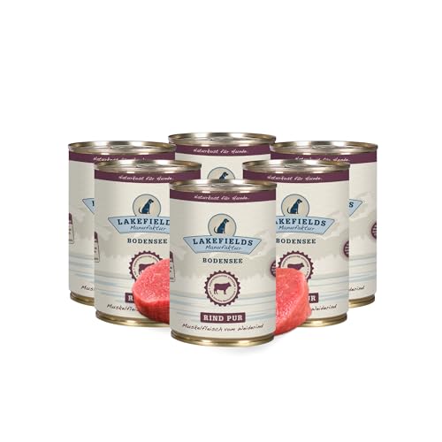Lakefields Premium Hundefutter Nass | Rind pur 100% | 6 x 400g | Reines Muskelfleisch | Rindfleisch aus artgerechter Weidehaltung | Getreidefreies Nassfutter für Hunde | Regional & Naturbelassen von Lakefields