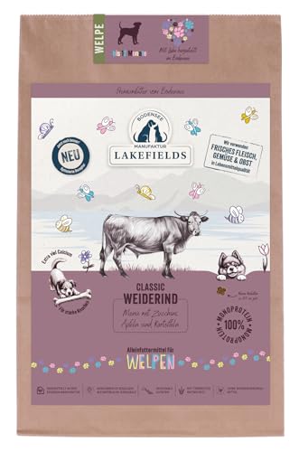 Lakefields Premium Hundefutter trocken | Rind 70% | 1 x 2,5kg | Getreidefreies Welpenfutter | Natürliche Zutaten in Lebensmittelqualität | Äpfel Karotten & Zucchini | Schonend ausgebacken von Lakefields