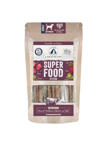 Lakefields SUPERFOOD Sticks | Premium Hundeleckerli vom Weiderind | 61% Fleisch | 130g | Getreidefreie & nährstoffreiche Hunde Snacks | Heidelbeeren, Karotten & Rote Beete | Entwickelt mit Tierärzten Lakefields SUPERFOOD Sticks | Premium Hundeleckerli vom Weiderind | 61% Fleisch | 130g | Getreidefreie & nährstoffreiche Hunde Snacks | Heidelbeeren, Karotten & Rote Beete | Entwickelt mit Tierärzten von Lakefields