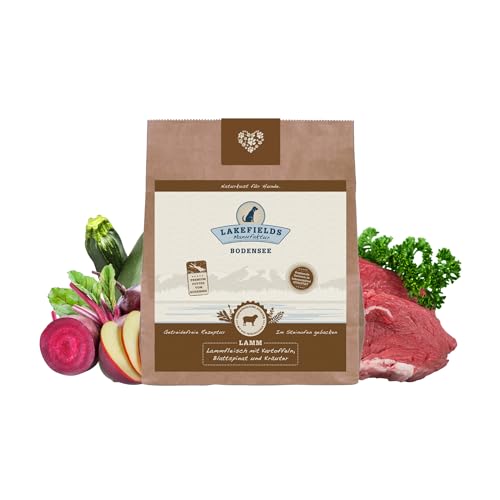 Lakefields - Premium Hundefutter trocken, Lamm 68%, getreidefreies Trockenfutter Senior, Alleinfutter mit Lammfleisch, Zucchini, Äpfeln & Spinat, schonend ausgebacken, 1 x 1kg von Lakefields