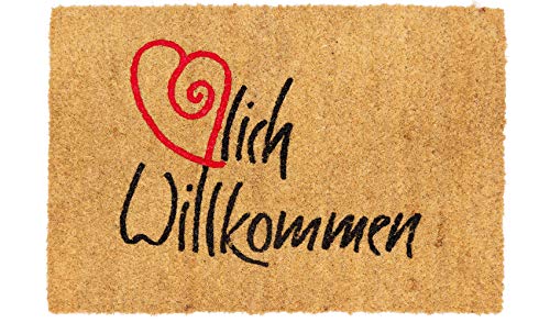 LAKO Cocoprint UNO, Kokos, 009 Sprüche Herz Willkommen rot, 60 x 40 x 1,5 von LAKO