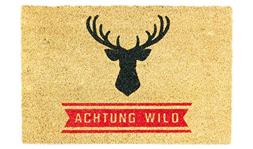 LAKO Cocoprint UNO Fußmatte, Kokos, 015 Tier Sprüche Elch Achtung Wild, 60 x 40 x 1,5 von LAKO