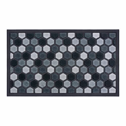 LA KO Fußmatte - hochwertig Fußmatte aus kombinierten Materialien - Türmatte mit modernem Design - verschieden Größen und Farben (Hexagon grautöne, 45 x 75 cm) von LA KO