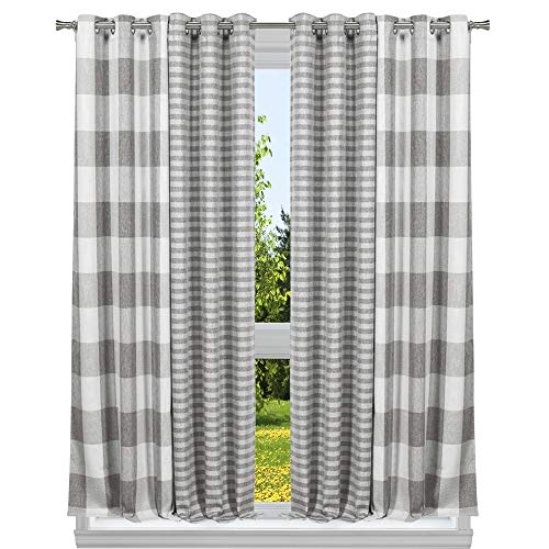 Lala + Bash Fenstervorhang-Set, kariert, Gingham-Muster, Streifen, grau, 37x84 von Lala + Bash