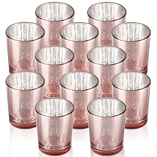 LALAGO Teelichtgläser 12er Set, Gefleckt Teelichthalter Glas, Kerzenhalter Teelichthalter,Kerzengläser für Teelicht Deko Weihnachten Tischdeko Hochzeit（Rosegold） von lalago