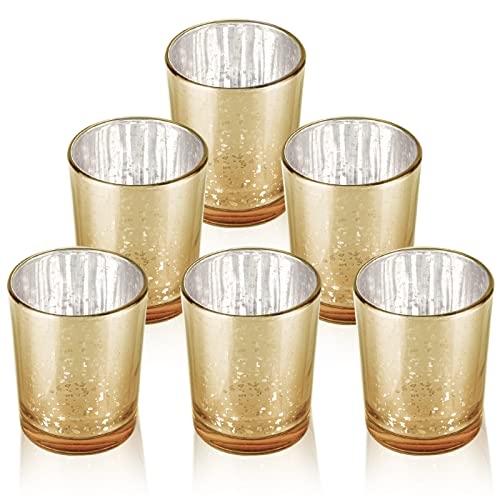 LALAGO Teelichtgläser 6er Set, Gefleckt Teelichthalter Glas, Kerzenhalter Teelichthalter,Kerzengläser für Teelicht Deko Weihnachten Tischdeko Hochzeit（Gold） von lalago