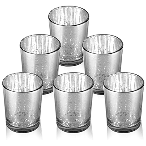 LALAGO Teelichtgläser 6er Set, Gefleckt Teelichthalter Glas, Kerzenhalter Teelichthalter,Kerzengläser für Teelicht Deko Weihnachten Tischdeko Hochzeit（Silber） von lalago