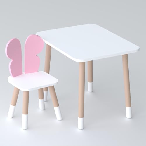 Lalakids EIN weißer rechteckiger Tisch und EIN rosa Kinderstuhl mit einem Schmetterlingsbild von Lalakids