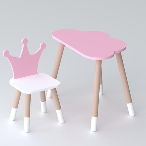 Lalakids Kindertisch in Wolkenform und rosa Stuhl in Kronenform mit weißem Sitz Lalakids Kindertisch in Wolkenform und rosa Stuhl in Kronenform mit weißem Sitz von Lalakids