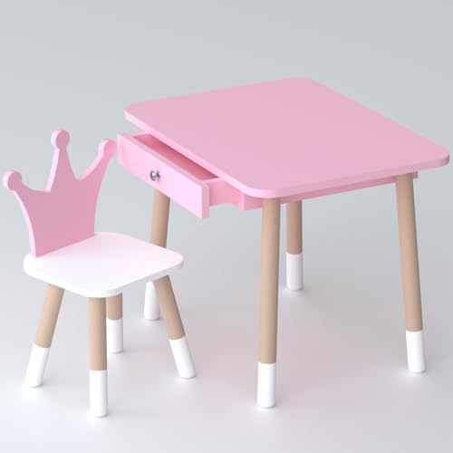 Lalakids Rosa Kindertisch mit Schublade und Rosa Stuhl in Form Einer Krone von Lalakids