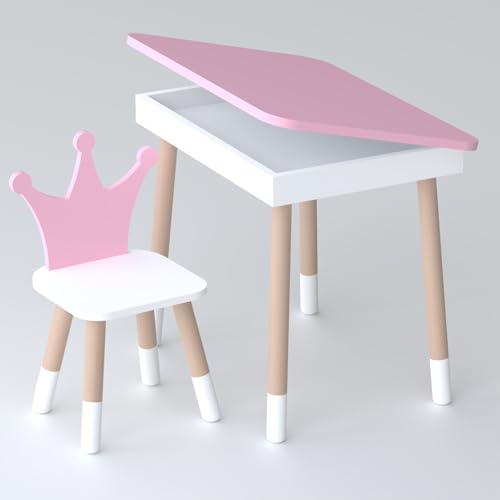 Lalakids Rose Kindertisch mit ausklappbarer Tischplatte und einem Stuhl in Form Einer Krone von Lalakids