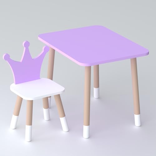 Lalakids Violetter rechteckiger Kindertisch und Stuhl in Form Einer violetten Krone von Lalakids
