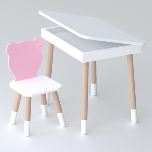 Lalakids Weißer Kindertisch mit klappbarer Tischplatte und rosa Stühlchen in Bärenform Lalakids Weißer Kindertisch mit klappbarer Tischplatte und rosa Stühlchen in Bärenform von Lalakids