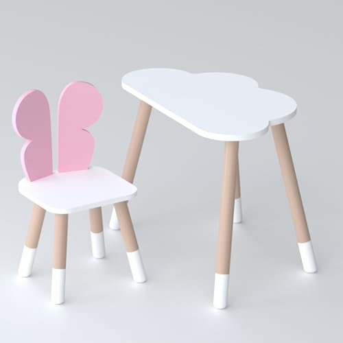 Lalakids Weißer Schreibtisch in Wolkenform und rosa Stuhl in Schmetterlingsform für Kinder Lalakids Weißer Schreibtisch in Wolkenform und rosa Stuhl in Schmetterlingsform für Kinder von Lalakids