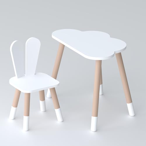 Lalakids Weißer Tisch in Wolkenform und Stuhl in Form eines Hasen von Lalakids
