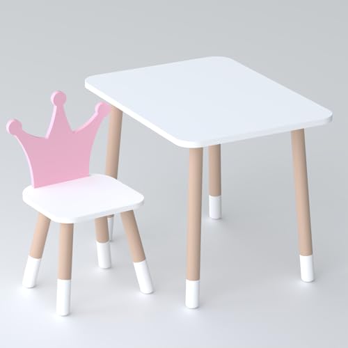 Lalakids Weißer rechteckiger Kindertisch und Stuhl in Form Einer Rose Krone Lalakids Weißer rechteckiger Kindertisch und Stuhl in Form Einer Rose Krone von Lalakids