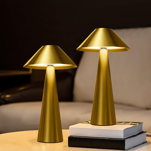 Lalavon 2 Stück LED Dimmbar Tischlampe Kabellos mit Magnet, 4000mAh Akku Tischleuchte mit USB-C Aufladbar, 3 Farbtemperatur 3000K/4000K/6000K Touch Control, Lampenkopf Drehbar, IP54 Wasserdicht(Gold) von Lalavon