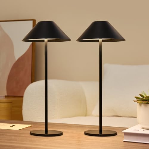 Lalavon LED Akku Tischlampe Kabellose, 4000mAh Aufladbar Tischlampe mit Touch Control, 3000K-6000K Dimmbare 3 Farbtemperaturen Tragbare Tischleuchte mit USB-C, IP54 Wasserdicht, 2 Stück (Schwarz) von Lalavon