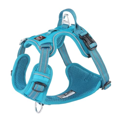 Lalazoo Montana Hundegeschirr Typ Guard – No-Pull verstellbar gepolstert & reflektierend ohne Über-Kopf-Anziehen mit Griff & seitlichem Verschluss für kleine mittelgroße und große Hunde – Türkis, XL von Lalazoo