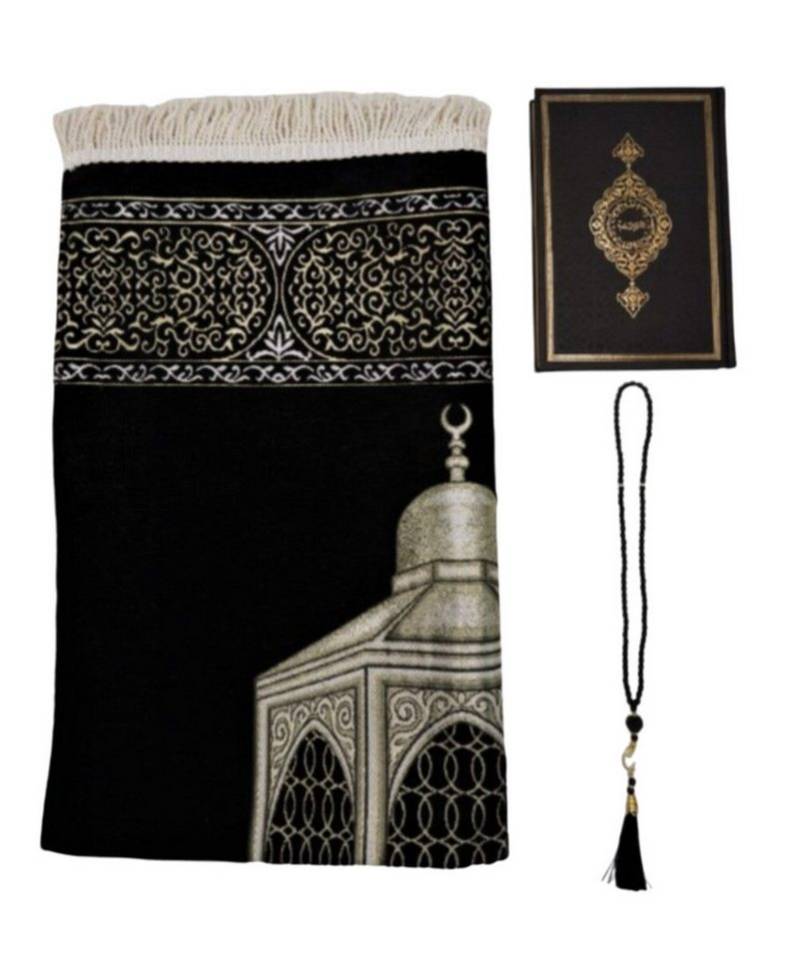 Lale Collection® Orientteppich Gebetsteppich Kaaba + Koran + tasbih Gold schwarz dünn Islam Seccade, Teppich von Lale Collection®