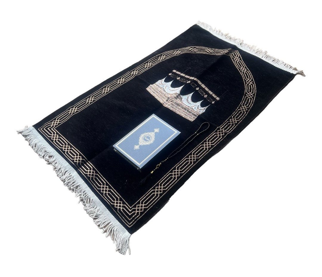 Orientteppich Gebetsteppich Kaaba + Koran + tasbih Gold schwarz dünn Islam Seccade, Lale Collection®, Seccade, Dünn, Schwarz Gold, Kaaba von Lale Collection®