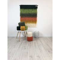 Großes Wollbild, Wolle Wanddeko, Natürliche Strickwolle, Makramee Kopfteil, Wandteppich Gewebt, Gewebter Wandbehang, Weben von LaleStudio