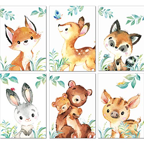 Lalelu-Prints Kinderzimmer Deko Kinderbilder Bilder Babyzimmer Waldtiere Poster Kinder Mädchen Junge 6er Set (DIN A4 ohne Rahmen) von LALELU-Prints