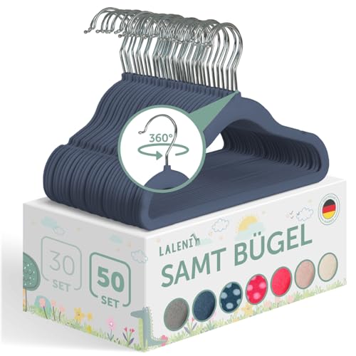 Laleni Kinderkleiderbügel 50 Stück - Platzsparende, 360° Drehbare Samtbügel - Rutschfeste Baby Kleiderbügel/Babybügel in Dunkelblau Laleni Kinderkleiderbügel 50 Stück - Platzsparende, 360° Drehbare Samtbügel - Rutschfeste Baby Kleiderbügel/Babybügel in Dunkelblau von Laleni