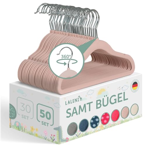 Laleni Kinderkleiderbügel - 50 Stück mit Samtbezug - Platzsparend & 360° drehbar - Rutschfest Laleni Kinderkleiderbügel - 50 Stück mit Samtbezug - Platzsparend & 360° drehbar - Rutschfest von Laleni