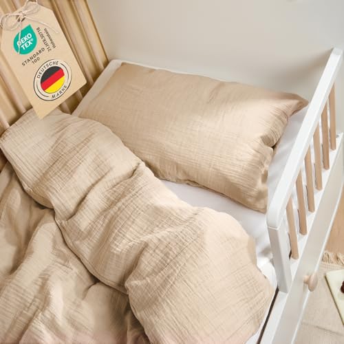 Laleni Kinderbettwäsche 100x135 cm aus Baumwolle - Musselin Bettwäsche Kinder 100 x 135 cm + Kissenbezug 40x60 cm - Oeko-TEX zertifizierte Bettwäsche Taupe - Kinderbettwäsche Set 100x135 cm von Laleni