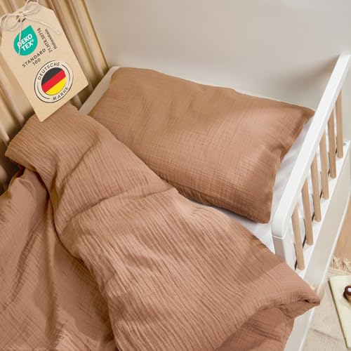 Laleni Kinderbettwäsche 100x135 cm aus Baumwolle - Musselin Bettwäsche Kinder 100 x 135 cm + Kissenbezug 40x60 cm - OEKO-TEX zertifizierte Musselin Bettwäsche Baby - Musselin Bettwäsche 100x135 Kupfer von Laleni