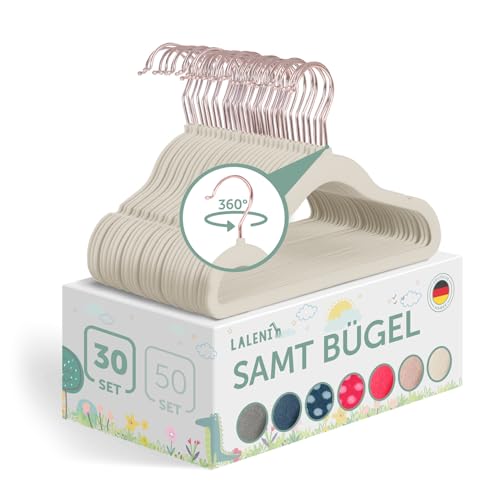 Laleni Kinderkleiderbügel 30 Stück mit Samtbezug - Platzsparende 360° Drehbare Kinder Kleiderbügel in Rosegold & Elfenbein von Laleni