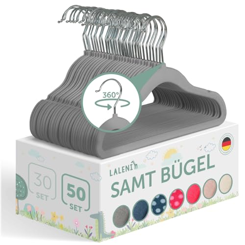 Laleni Kinderkleiderbügel 50 Stück mit Samtbezug - platzsparende Kleiderbügel Kinder - 360° drehbare Kinder Kleiderbügel - rutschfeste Kleiderbügel Kinder samt grau - Baby Bügel - Kinderbügel Grau Laleni Kinderkleiderbügel 50 Stück mit Samtbezug - platzsparende Kleiderbügel Kinder - 360° drehbare Kinder Kleiderbügel - rutschfeste Kleiderbügel Kinder samt grau - Baby Bügel - Kinderbügel Grau von Laleni