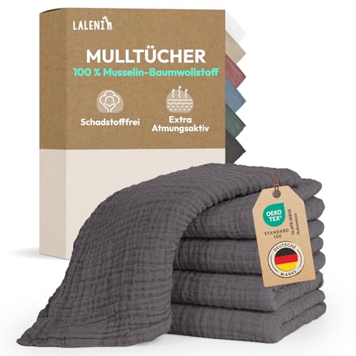 Laleni Spucktücher Baby im 5er Set aus Reiner Baumwolle - schadstofffreie Mulltücher Baby 70x70 - zert.saugstarke Mussellintücher weich - Musselin Tuch als Mullwindel waschbare Mulltücher - Anthrazit Laleni Spucktücher Baby im 5er Set aus Reiner Baumwolle - schadstofffreie Mulltücher Baby 70x70 - zert.saugstarke Mussellintücher weich - Musselin Tuch als Mullwindel waschbare Mulltücher - Anthrazit von Laleni