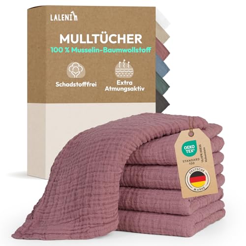 Laleni Spucktücher Baby im 5er Set aus Reiner Baumwolle - schadstofffreie Mulltücher Baby 70x70 - zert.saugstarke Mussellintücher weich - Musselin Tuch als Mullwindel waschbare Mulltücher - Rosa von Laleni