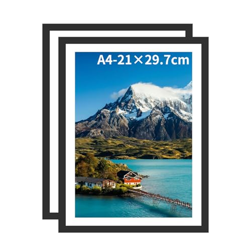 Bilderrahmen A4, Versatile Bilderrahmen Holz Schwarz mit Passepartout Halterungen und Wandhaken für Fotos, Bilder, Poster für Wandhalterung und Tischständer (Schwarz, A4(21x29.7cm)*2) von Lalieffacely