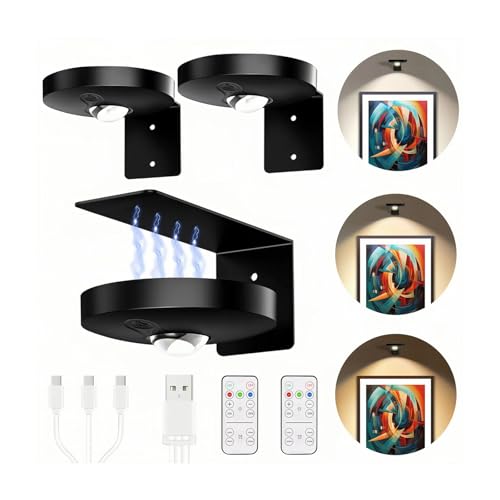 Laliled Bilderleuchte Kabellos,Dimmbar LED Bildbeleuchtung mit Fernbedienung und Timer,Magnetisch Bilderlampe Picture Light Wiederaufladbare Wandlampe mit 3 Farbtemperaturen von Laliled