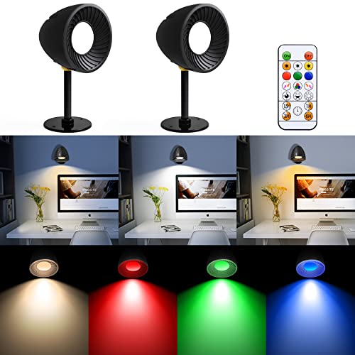 Laliled Wandleuchte Innen,RGB Wandlampe mit Fernbedienung Dimmbar LED Wandlichter Nachttischlampe Leselampe 360°drehbare kabellose Lampe für Wohnzimmer Schlafzimmer Flure (2PCS) von Laliled