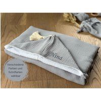Kapuzenhandtuch Aus Musselin Frottee Grau Baby Badetuch Kinder Handtuch Mit Namen Personalisiert Gestickt Geschenk Taufe Babyparty Geburt von Lalilukids