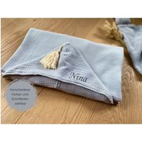 Kapuzenhandtuch Musselin Grau Baby Badetuch Kinder Handtuch Mit Name Personalisiert Bestickt Babygeschenk Geschenk Taufe Babyparty Geburt von Lalilukids