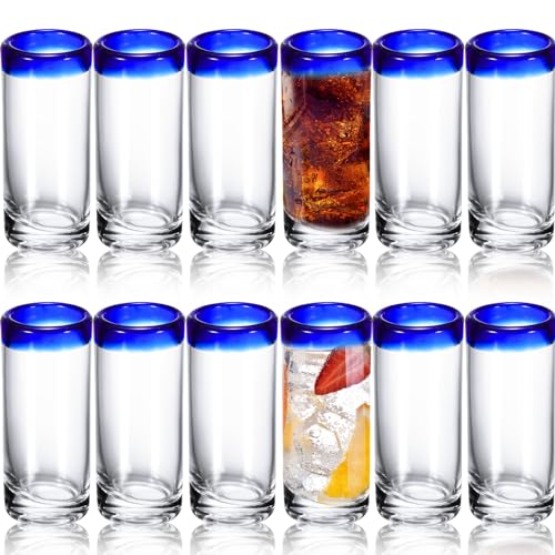 Lallisa 12 Stück 57 ml blaue Kobalt-Rand Tequila Schnapsgläser mexikanischer Stil Mini Weingläser Bulk Clear Shot Gläser Kleine Gläser für Hochzeit Party Trinken, Whiskey, Wodka, konzentrierte von Lallisa