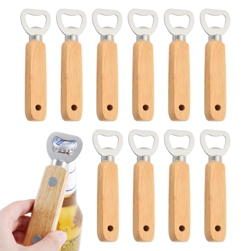 10 Stück Gravierbare Flaschenöffner aus Holz mit Edelstahl - Personalisierbar, DIY Bieröffner für Bar, Party & Geschenke (Vatertag, Weihnachten) - Holzgriff & Lochdesign(COLOR:1) von Laluky