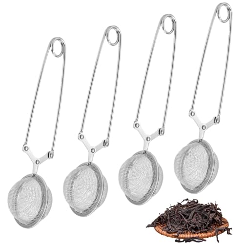 4er Set Teezangen aus rostfreiem Edelstahl, Teesieb für losen Tee, feinmaschige Siebzange, Teeaufgießer in Kugelform, Geeignet Für Tee, für losen Durch Leichtes Drücken Mit Teeblättern Befüllen von Laluky