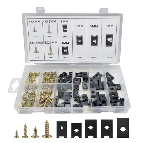 Packung mit 180 Metall-Schrauben-Mutter-Clip-Kit, Kreuzkopf-Karosserieschrauben, U-Typ-Blechmuttern, Metall-Karosserieschrauben Gewinde-Clip-Schnappmutter-Set mit Aufbewahrungsbox Autoteile Packung mit 180 Metall-Schrauben-Mutter-Clip-Kit, Kreuzkopf-Karosserieschrauben, U-Typ-Blechmuttern, Metall-Karosserieschrauben Gewinde-Clip-Schnappmutter-Set mit Aufbewahrungsbox Autoteile von Laluky