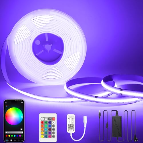 24V COB LED Streifen 5M RGBW Dimmbar mit Fernbedienung und Netzteil COB LED Stripe RGB+Warmweiß 3000K LED Band, Hohe Dichte 784LEDs/M, APP Steuerbar, Kompatibel mit Alexa Google Home von Lam(MS)pen