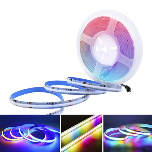 24V COB LED Streifen RGBIC Dimmbar, 5M COB LED Stripe RGB+IC Band Lichterkette Hohe Dichte 576LEDs/M, Flexibel Lichtband keine Lichtpunkte für Küche,Schlafzimmer, DIY Beleuchtung von Lam(MS)pen