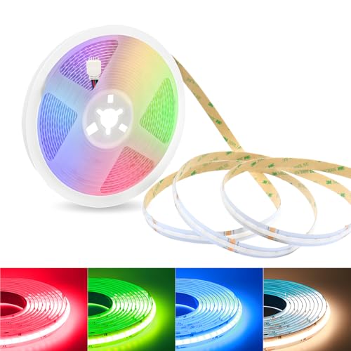 24V COB LED Streifen RGBW Dimmbar, 10M COB LED Stripe RGB+Warmweiß 3000K LED Band Lichterkette 672LEDs/M Hohe Dichte, Flexibel LED Stripe keine Lichtpunkte für Küche,Schlafzimmer, DIY Beleuchtung von Lam(MS)pen