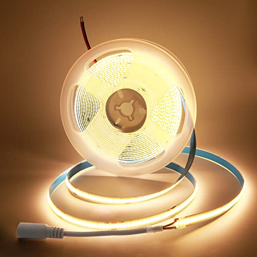 24V COB LED Streifen warmweiß Dimmbar, COB LED Stripe 5M 1600LEDs 3000K LED Band Lichterkette TV Hintergrundbeleuchtung,Flexibel LED Strip keine Lichtpunkte für Küche,Schlafzimmer, DIY Beleuchtung von Lam(MS)pen
