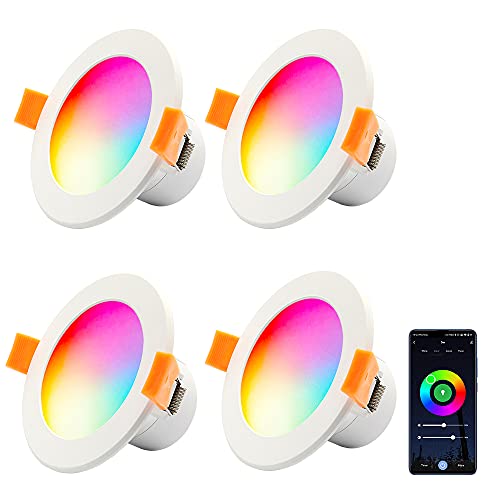 4er WIFI LED Einbaustrahler Dimmbar 5W RGBWW Wlan Bluetooth LED Deckenstrahler RGB warmweiß kaltweiß Rund Einbauleuchte LED Downlight 230V für Wohnzimmer, Kompatibel mit APP, Alexa, Google home von Lam(MS)pen